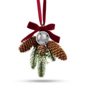   Karácsonyi ajtódekor fenyőág tobozzal, gömbbel, ezüst 16 cm
