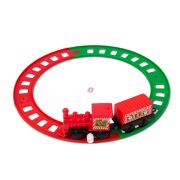   Karácsonyi kisvasút vonat szett- felhúzható - piros / zöld - 20 cm