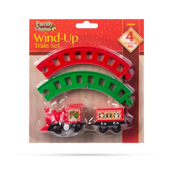 Karácsonyi kisvasút vonat szett- felhúzható - piros / zöld - 20 cm