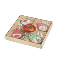   12 db-os Fa Karácsonyfadísz szett manós piros árnyalatok 6 x 4 cm