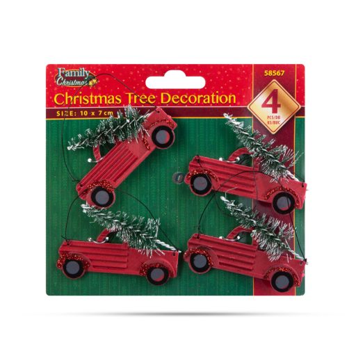 4 db-os Dekor autó szett, piros 10 x 7 cm