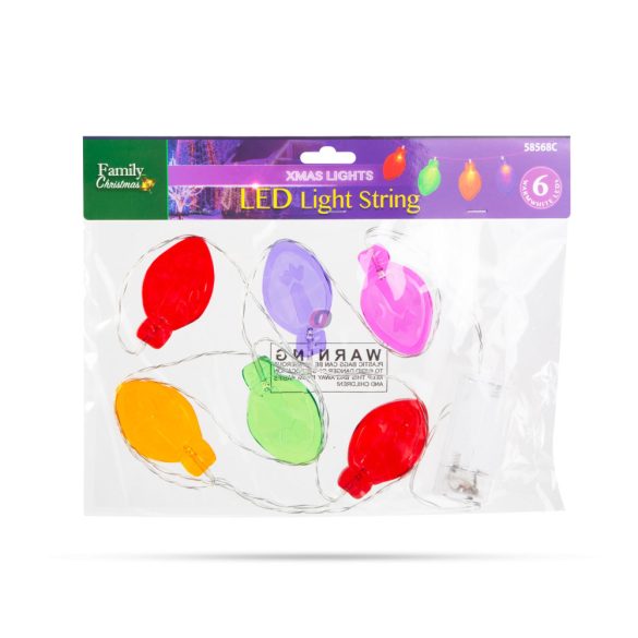 Karácsonyi világító ablakdísz izzó forma- gél ablakdekor 6 LED - 2 x AA