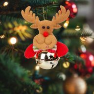 Rénszarvas Karácsonyfadísz - csengettyűvel - 11 x 10 cm