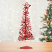 Karácsonyi, glitteres, fém karácsonyfa 28 cm piros