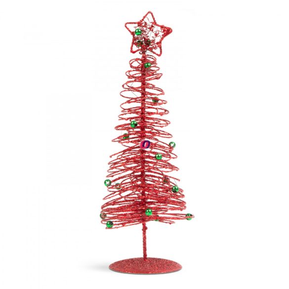 Karácsonyi, glitteres, fém karácsonyfa 28 cm piros