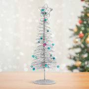 Karácsonyi, glitteres, fém karácsonyfa 28 cm ezüst