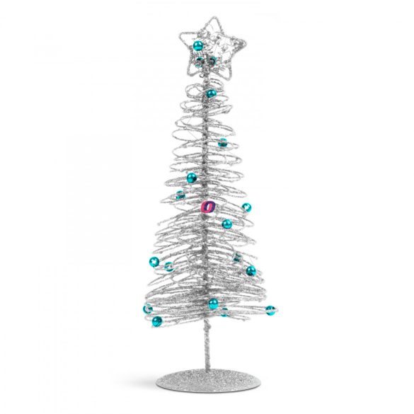 Karácsonyi, glitteres, fém karácsonyfa 28 cm ezüst