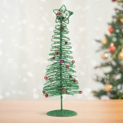 Karácsonyi, glitteres, fém karácsonyfa 28 cm zöld