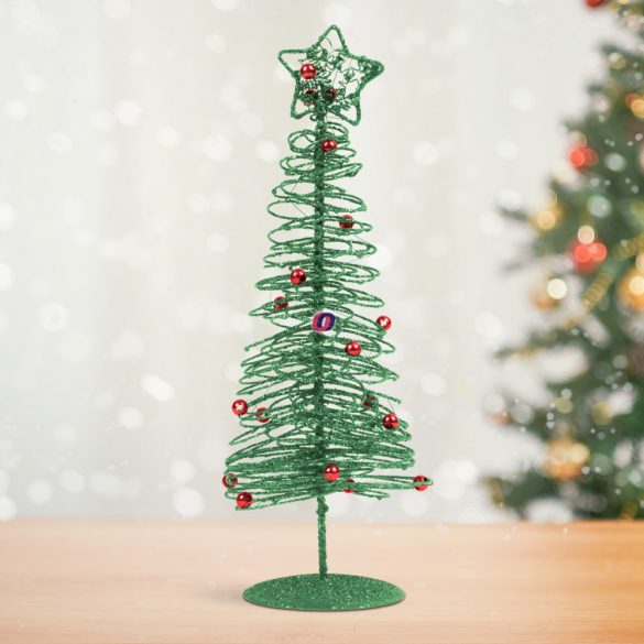 Karácsonyi, glitteres, fém karácsonyfa 28 cm zöld