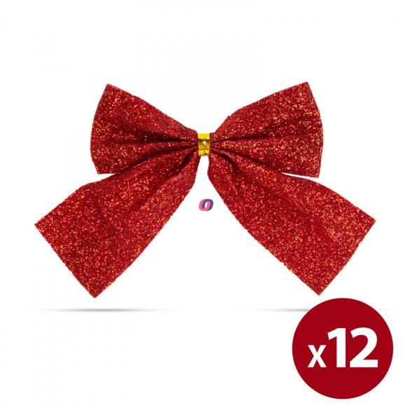 Karácsonyi dísz glitteres masni szett piros 12 db / csomag