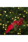 Karácsonyi dísz csipeszes glitteres madár piros 2 db / csomag