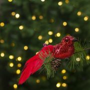   Karácsonyi dísz csipeszes glitteres madár piros 2 db / csomag