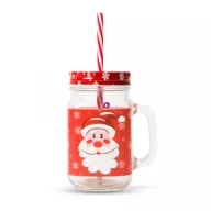   Üvegpohár korsó karácsonyi mintával, szívószállal 450 ml