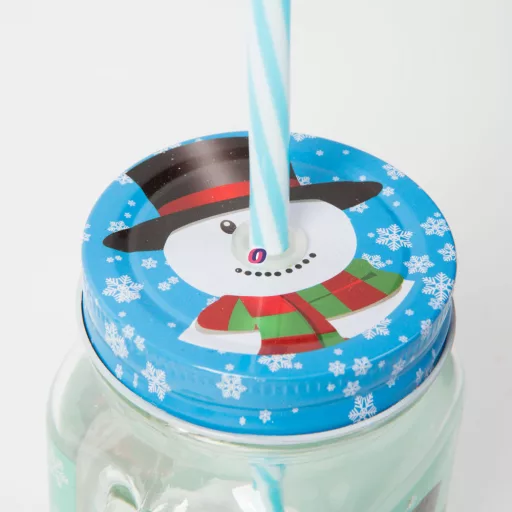 Üvegpohár korsó karácsonyi mintával, szívószállal 450 ml