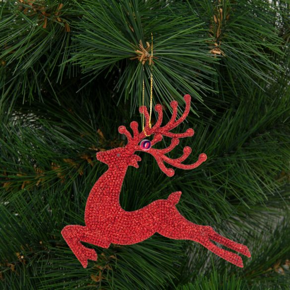 Karácsonyfadísz glitteres rénszarvas 12 cm piros/arany/ezüst 4 db / csomag