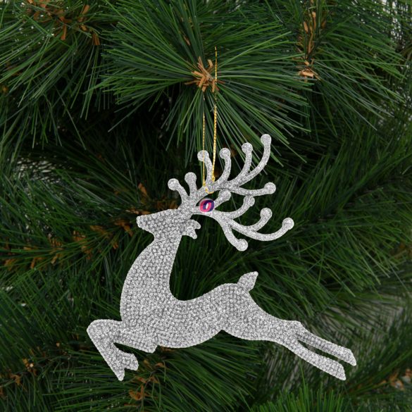 Karácsonyfadísz glitteres rénszarvas 12 cm piros/arany/ezüst 4 db / csomag