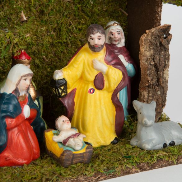 Karácsonyi asztali dekoráció Betlehem kerámia és fa 30 x 10 x 20 cm
