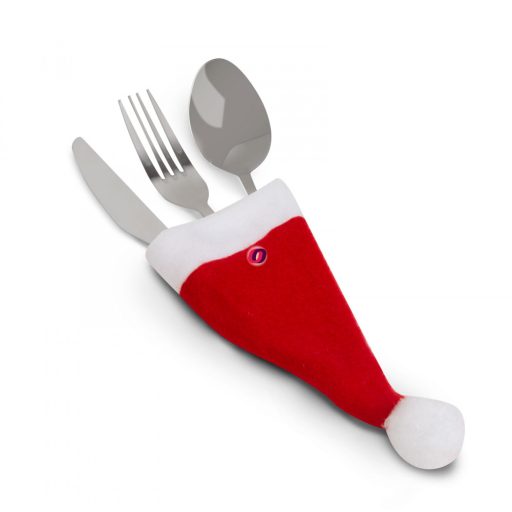 Karácsonyi evőeszköz dekor mikulássapka 17 cm 3 féle 6 db / csomag