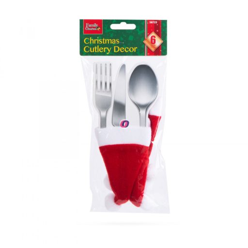 Karácsonyi evőeszköz dekor mikulássapka 17 cm 3 féle 6 db / csomag