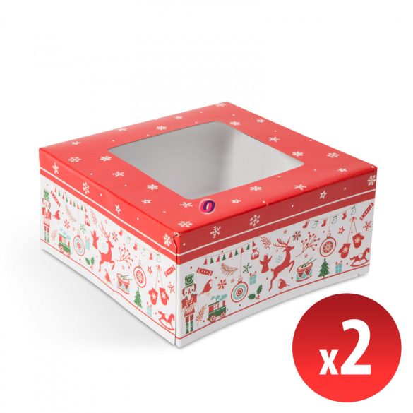Ajándékdoboz papír, karácsonyi mintás átlátszó tetővel 2 db / csomag