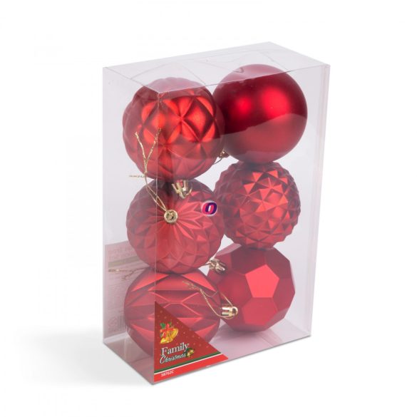 Karácsonyfadísz szett gömbdísz piros 6 db / csomag