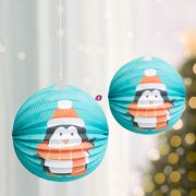 Karácsonyi lampion Pingvin mintával 25 cm