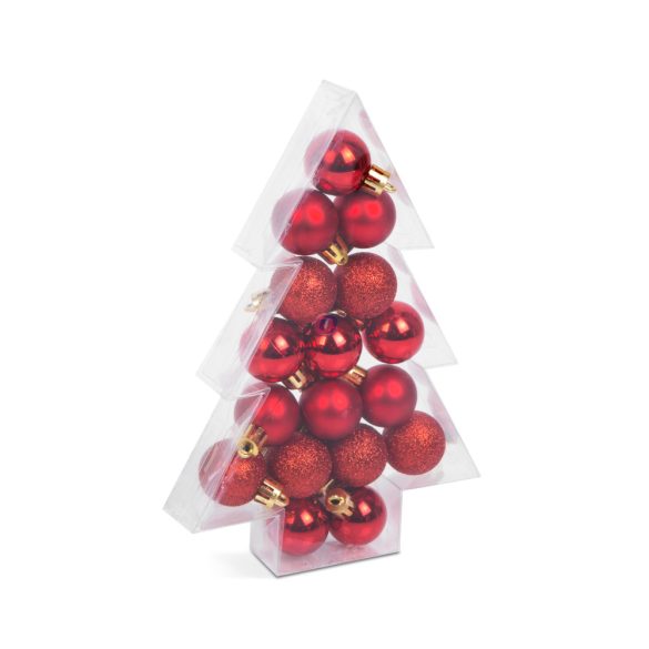 17 db-os piros karácsonyfa gömb szett 3 cm-es gömbök