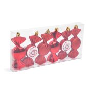   Karácsonyfadísz szett - piros cukor - 10 x 3,6 cm - 6 db / szett