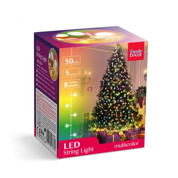 Fényfüzér - 50 db LED - színes - hálózati - 5 m - 8 program IP44