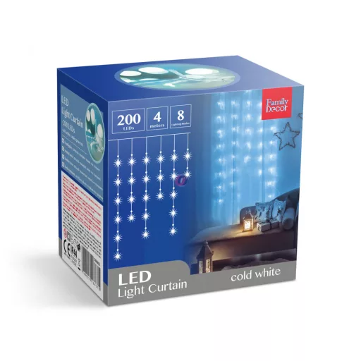 Kültéri Fényfüggöny - 200 db LED - hidegfehér - hálózati - IP44 - 4,2 m - 8 program