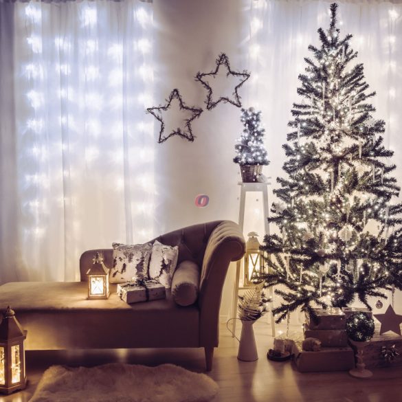 Kültéri Fényfüggöny - 200 db LED - középfehér - hálózati - IP44 - 4,2 m - 8 program