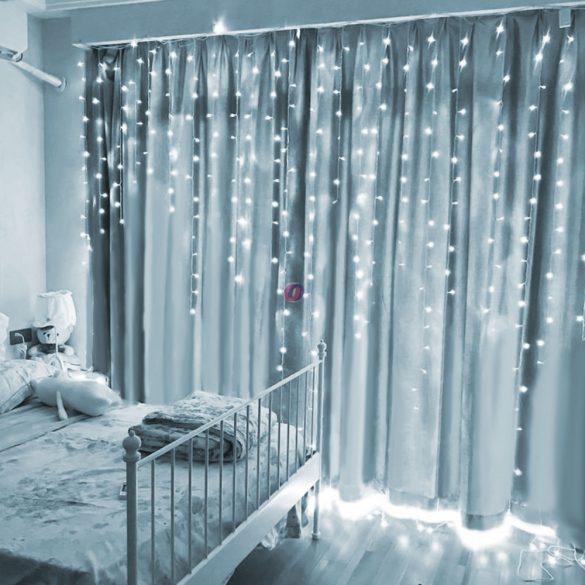 Kültéri Fényfüggöny - 100 db LED - hidegfehér - hálózati - IP44 - 2,2 m - 8 program