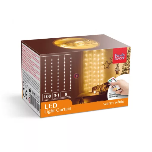 Kültéri Fényfüggöny 100 db melegfehér microLED-del - 3 x 1 m - 230V - távirányítós