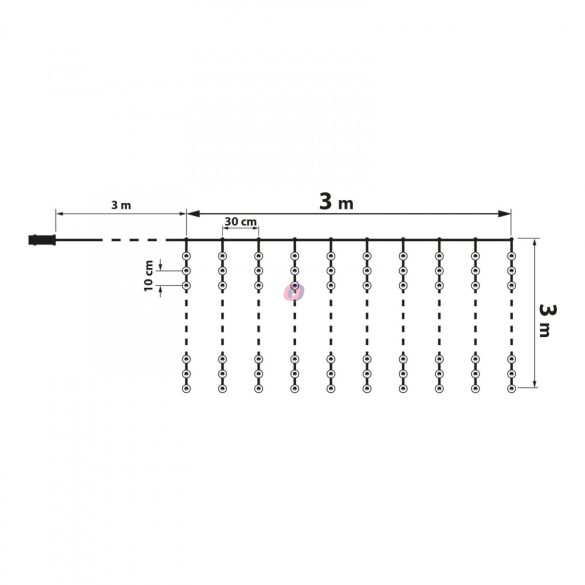 Kültéri Fényfüggöny - 300 db melegfehér microLED-del - 3 x 3 m - 230V - távirányítós