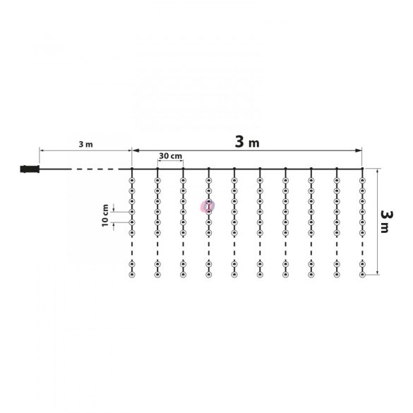 Fényfüggöny - 300 db melegfehér LED-del - 3 x 3 m - 230V - távirányítós, kültéri/beltéri