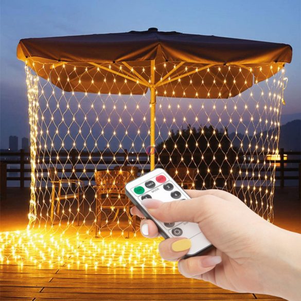 LED-es fényháló 190 db melegfehér LED-del 3 x 2 m, 230V, távirányítós, IP44