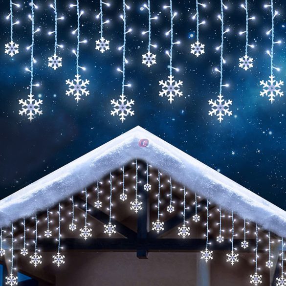 Prémium Kültéri LED-es jégcsap fényfüggöny hópelyhes 224 LED 3m hidegfehér
