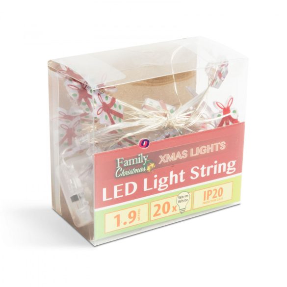 LED fényfüzér ajándék 2,2 m 20 LED melegfehér 2 x AA
