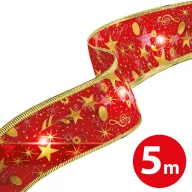   Karácsonyi szalag led világítással, piros 5m, USB, 50 LED