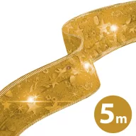   Karácsonyi szalag led világítással, arany 5m, USB, 50 LED