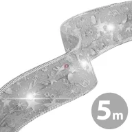   Karácsonyi szalag led világítással, ezüst 5m, USB, 50 LED