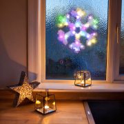   Világító ablakdísz jégkristály, 32 cm irizáló, színes, elemes