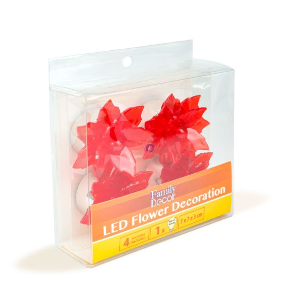 4 db-os LED-es mini mikulásvirág dekoráció - piros - elemes 7 cm