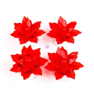   4 db-os LED-es mini mikulásvirág dekoráció - piros - elemes 7 cm