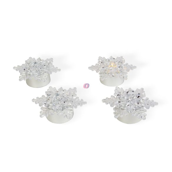 4 db-os LED-es jégkristály dekoráció - melegfehér - elemes 7 cm
