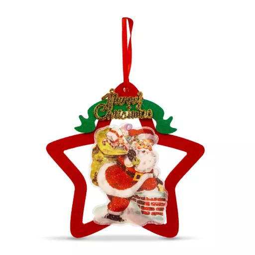 VIllágító ablakdísz Merry Christmas, csillag, Mikulás melegfehér elemes 19 cm