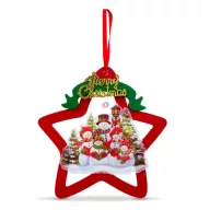   VIllágító ablakdísz Merry Christmas, csillag, hóember melegfehér elemes 19 cm