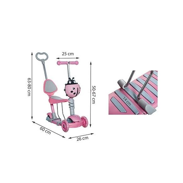 Kruzzel 5in Roller, tricikli és babajármű gyerekeknek rózsaszín