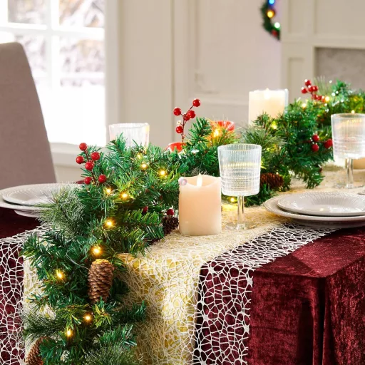 Luxury Fenyő girland díszített, led világítással 270 cm kül és beltérre Premium HQ