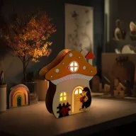 Őszi LED gomba ház sünivel - 15 x 16 x 5 cm - fából